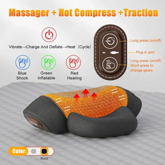 Electric Neck Massager Cervical Pillow – Heating, Vibration & Traction Therapy