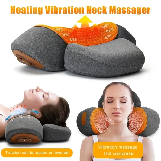 Electric Neck Massager Cervical Pillow – Heating, Vibration & Traction Therapy